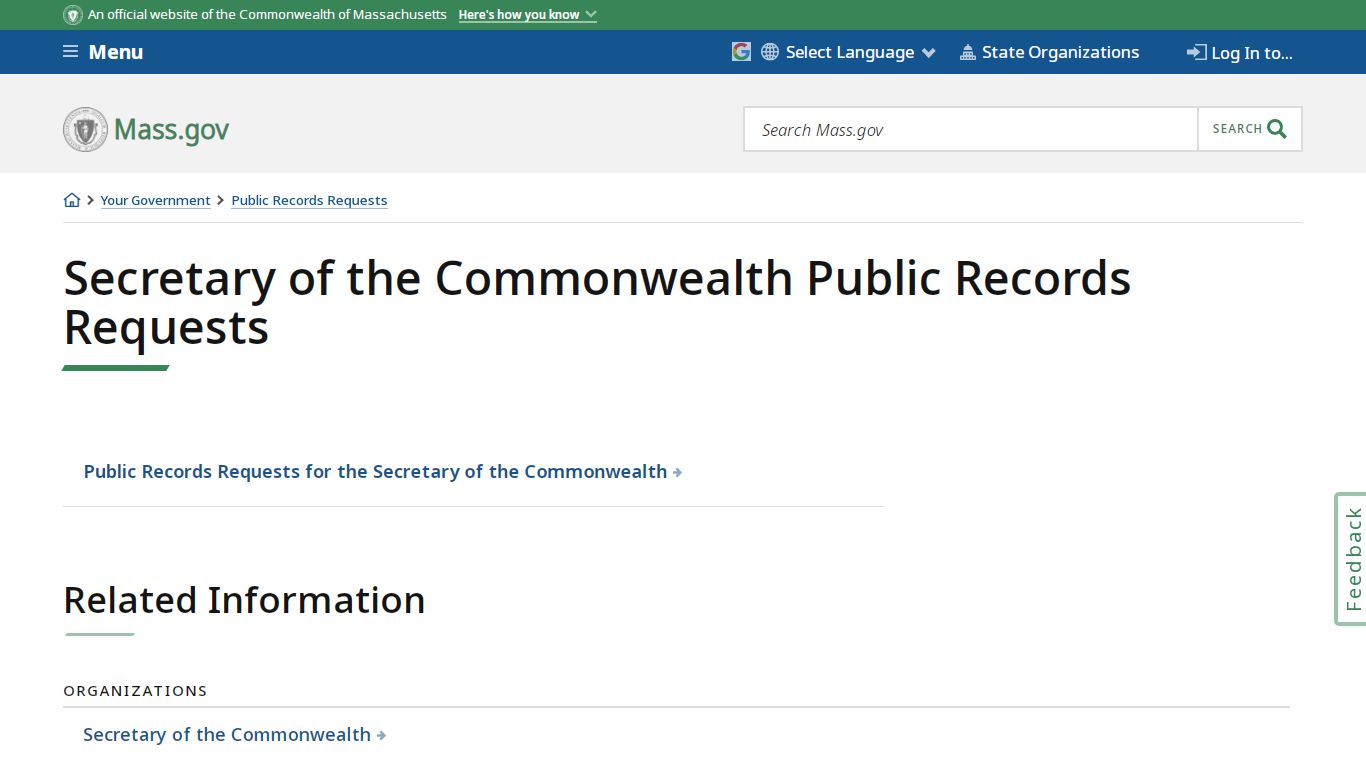 Secretary of the Commonwealth Public Records Requests